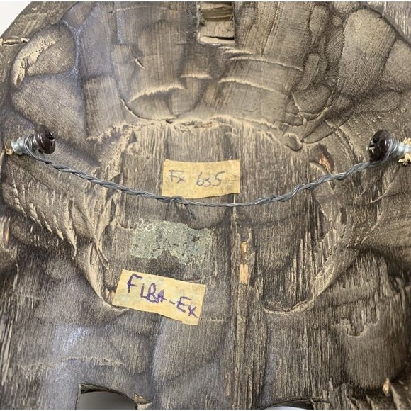 Carved Wooden Face Mask Metal Inlay Open Mouth Tribal Ethnic Cultural Decor READ - Picture 15 of 15